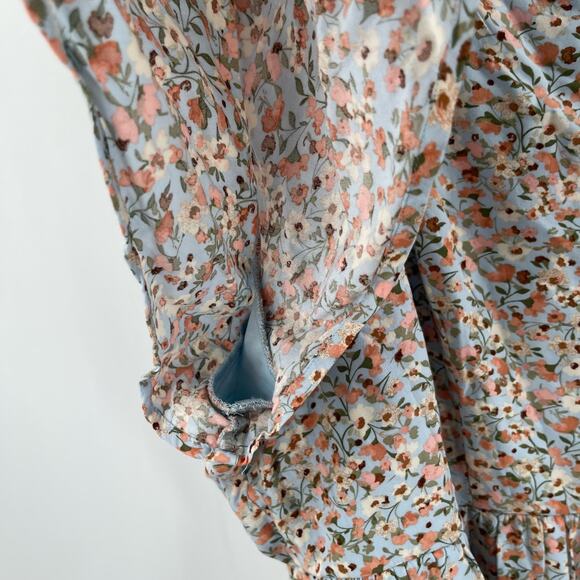 LANE BRYANT Dress Size 26 Blue Floral Flutter Sleeve Tie Back Vivid Ditsy Plus - Picture 10 of 15